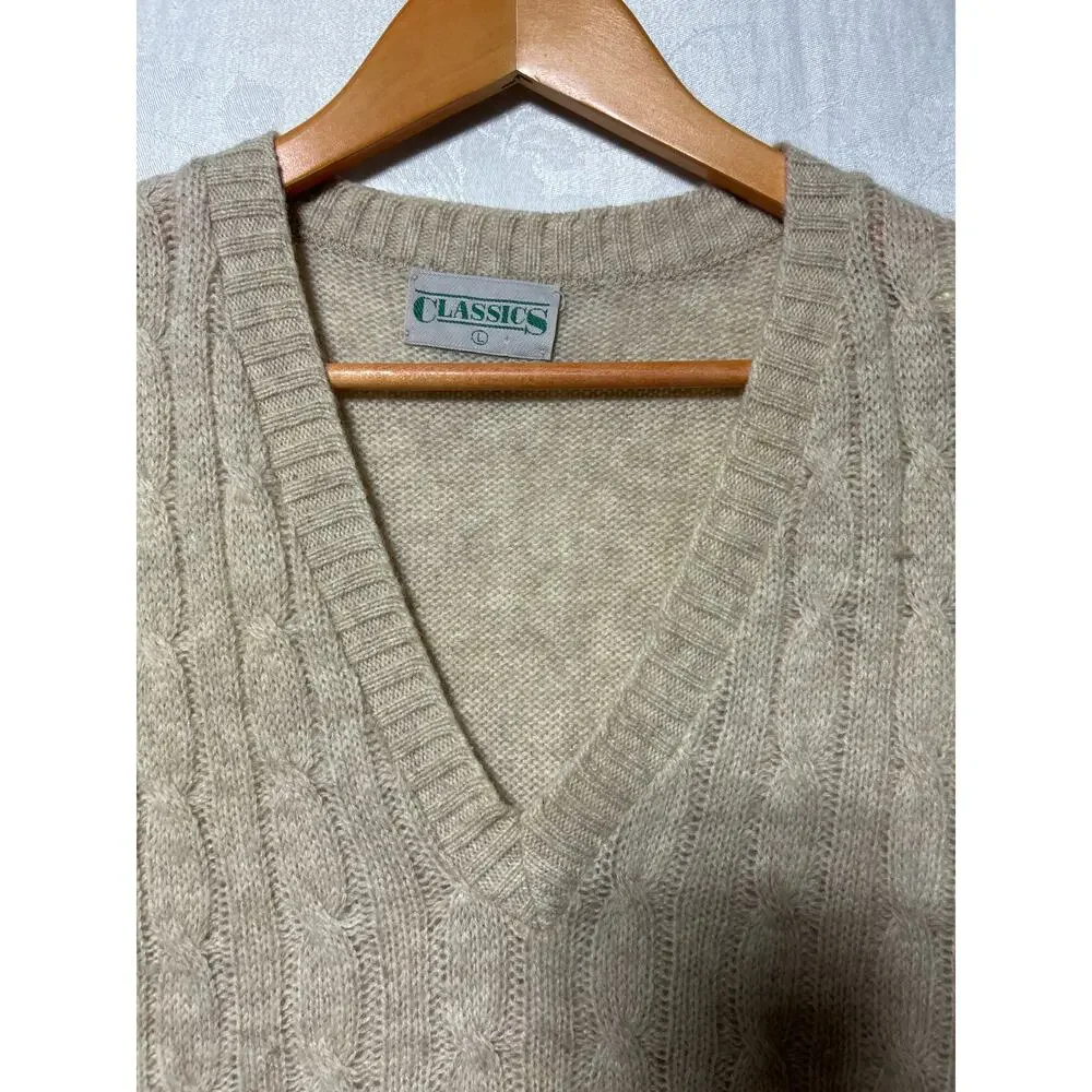Vintage Sweater Vest Large Beige Cable Knit Classics